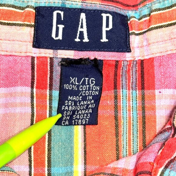 Vintage Gap Plaid Sleeveless Button Down Shirt Red Pink Teal Summer Camp Retro - Picture 7 of 11